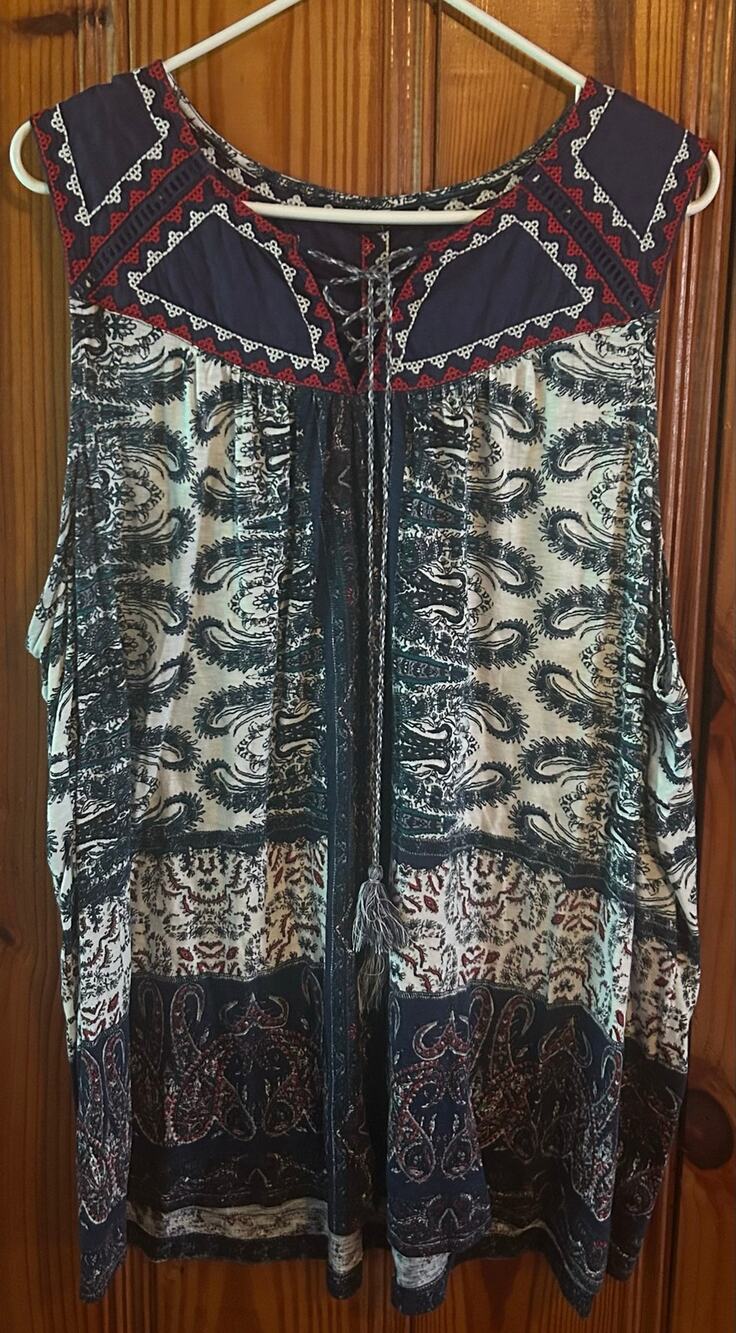 Lucky Brand Women’s Sleeveless Blouse Boho Chic Flowy Airy Multicolor Size 3X